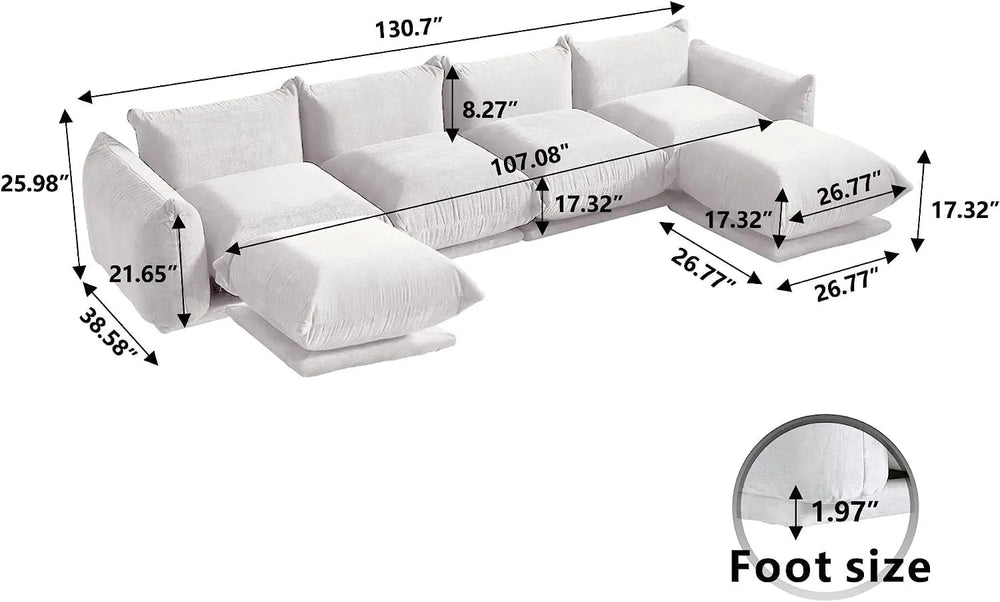 Matrix Modern Sectional Sofas | Beige Chenille Couch Sectionals 4-seaters