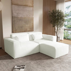 Matrix Classic Sectional Sofas | Beige Corduroy L shaped Sectionals 2-seaters with 1 Ottoman
