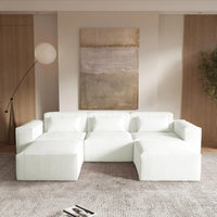 Matrix Classic Sectional Sofas | Beige Corduroy U shaped Sectionals 3-seaters With 2 Ottoman