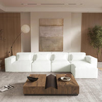 Matrix Classic Sectional Sofas | Beige Corduroy U shaped Sectionals 4-seaters with 1 Ottoman