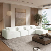 Matrix Classic Sectional Sofas | Beige Corduroy U shaped Sectionals 4-seaters with 1 Ottoman