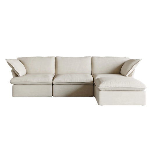 Deluxe Linen Cloud Sectional Sofas Covers | Beige Cotton and Linen Sofa Cover for 3-Seater with Ottoman