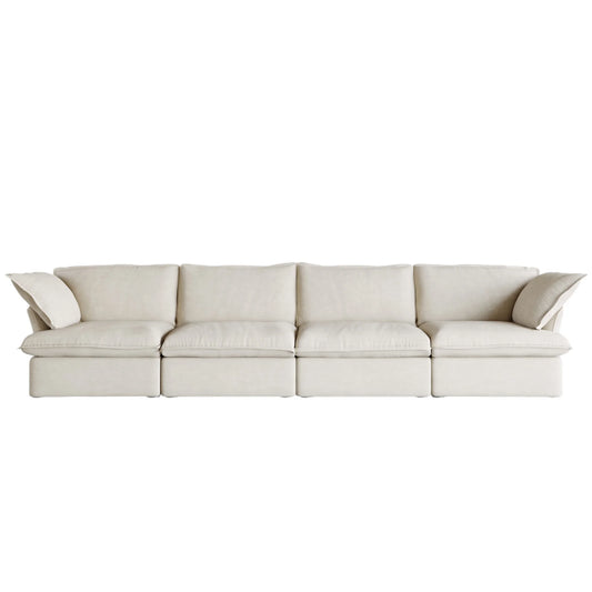 Deluxe Linen Cloud Sectional Sofas Covers | Beige Cotton and Linen Sofa Cover for 4-seater