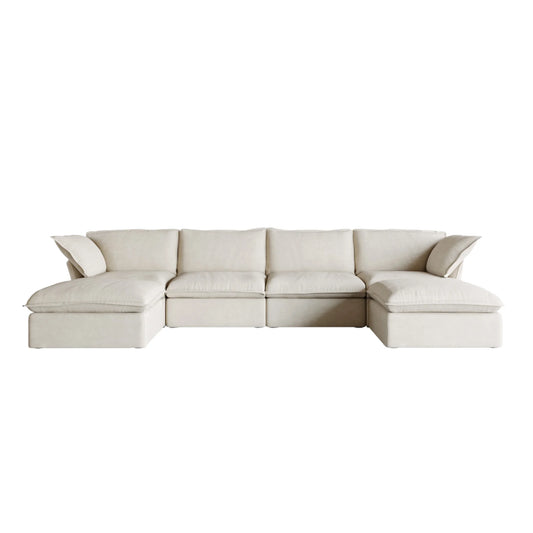 Deluxe Linen Cloud Sectional Sofas Covers | Beige Cotton and Linen Sofa Cover for 5-Seater