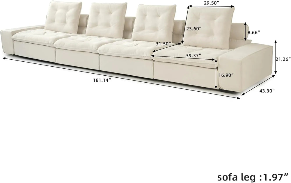 Deluxe Adjustable Cloud Sectional Sofas | Beige Frosted Velvet Couch Sectionals 4-seaters