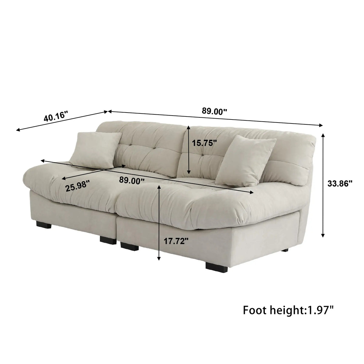 Essential 2-Seater beige Frosted Velvet Loveseats | 2-Piece, Frosted Velvet Fabric, Small Space