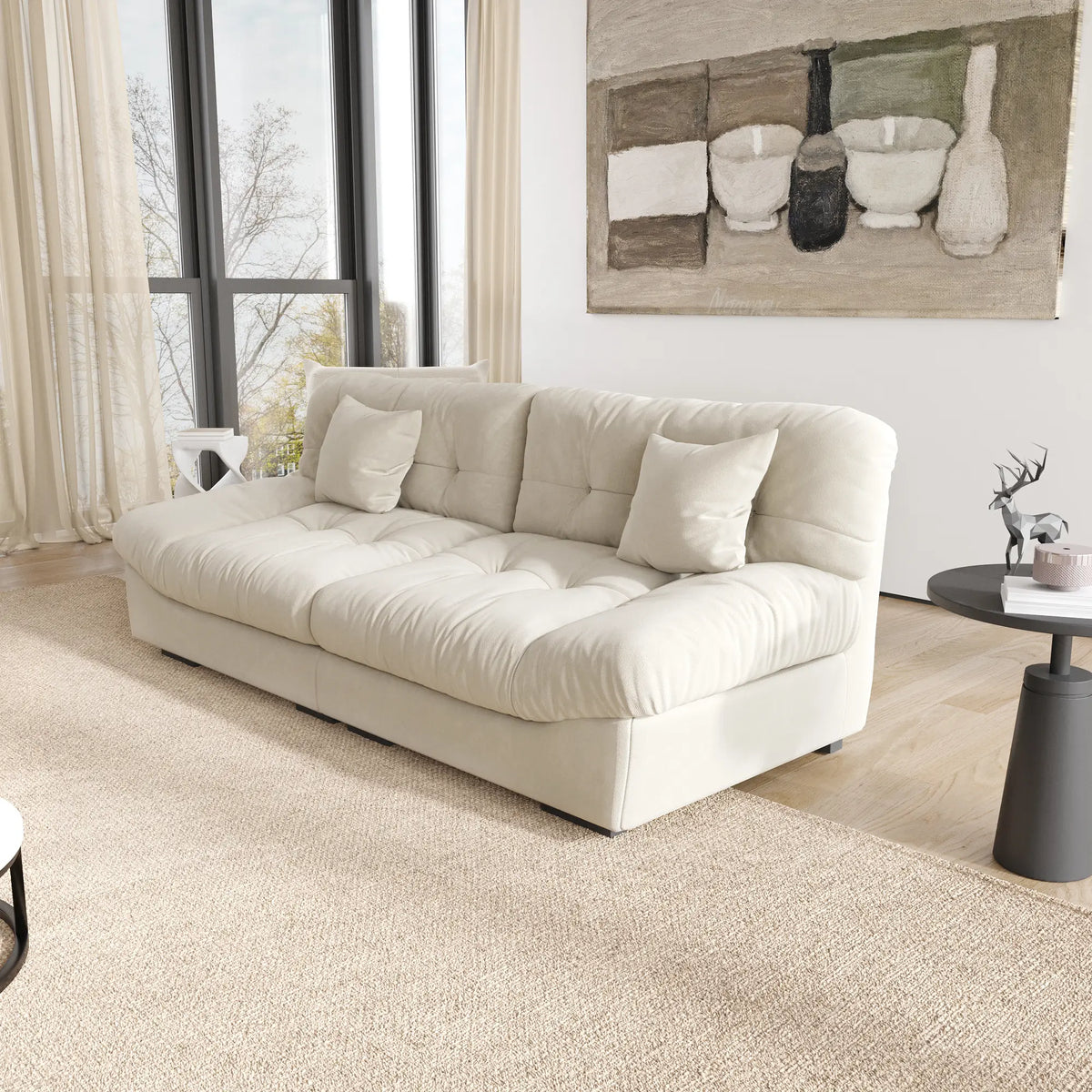 Essential 2-Seater beige Frosted Velvet Loveseats | 2-Piece, Frosted Velvet Fabric, Small Space