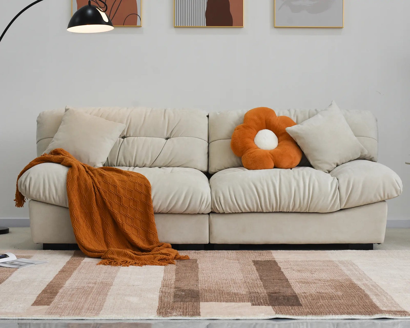 Essential 2-Seater beige Frosted Velvet Loveseats | 2-Piece, Frosted Velvet Fabric, Small Space