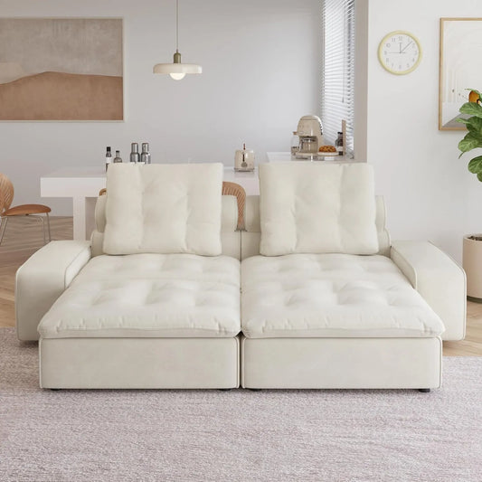 Deluxe Adjustable Cloud Sectional Sofas | Beige Frosted Velvet Loveseats 2-seaters