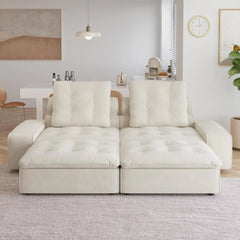 Deluxe Adjustable Cloud Sectional Sofas | Beige Frosted Velvet Loveseats 2-seaters