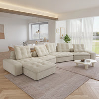 Deluxe Adjustable Cloud Sectional Sofas | 5-Piece Beige Frosted Velvet L shaped Sectionals 5-seaters