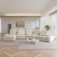 Deluxe Adjustable Cloud Sectional Sofas | 5-Piece Beige Frosted Velvet L shaped Sectionals 5-seaters