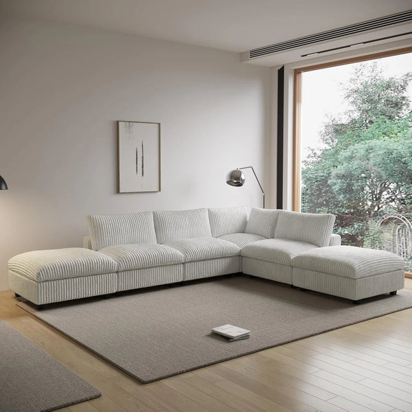 Sofás seccionales Deluxe Classic Cloud | Seccionales en forma de L de 6 piezas, 4 plazas, de tela afelpada beige