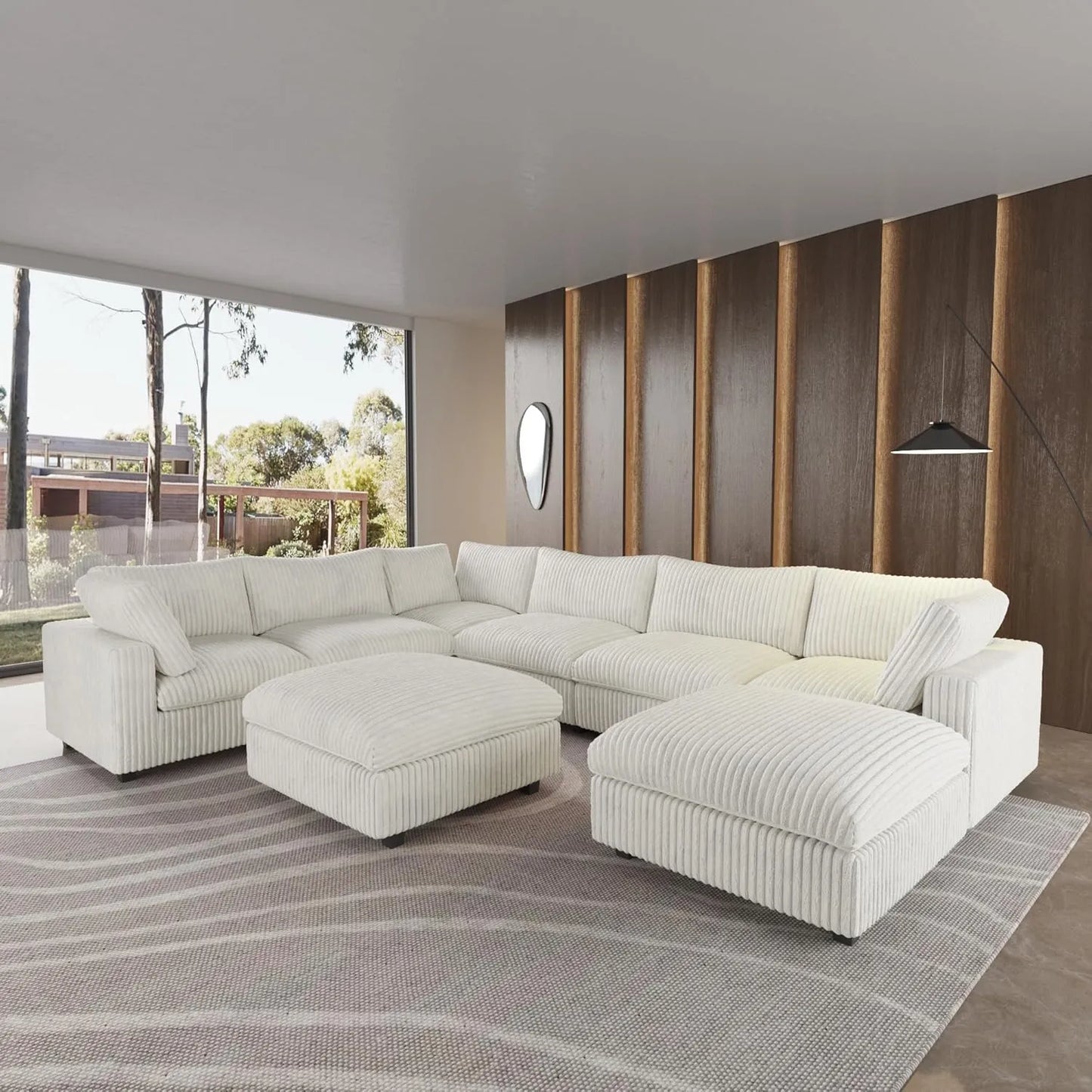 Deluxe Classic Cloud Sectional Sofas | Beige Plush Fabric U shaped Sectionals 6-seaters