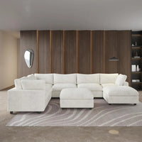 Deluxe Classic Cloud Sectional Sofas | Beige Plush Fabric U shaped Sectionals 6-seaters
