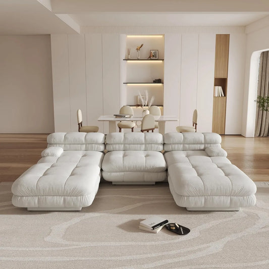 Matrix Italian Modular Sofas | Beige Teddy Velvet Couch Sectionals 3-seaters