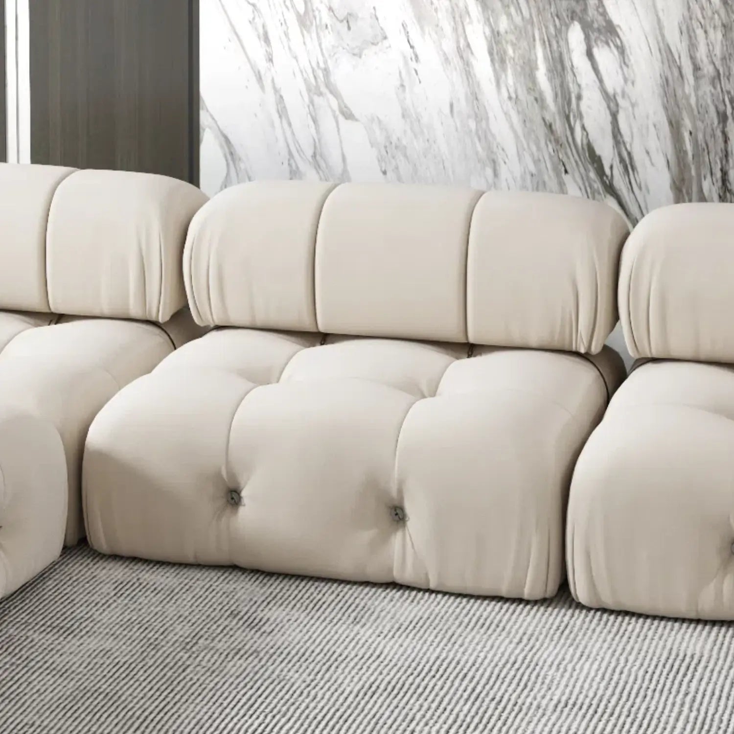 Matrix 1-Seater Beige Modular Single Sofa | 1-Piece, Velvet Fabric, Small Space