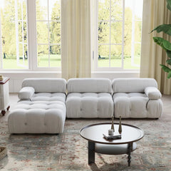 Matrix Minimalist Modular Sofas | Beige Velvet Couch Sectionals 3-seaters with 1 Ottoman