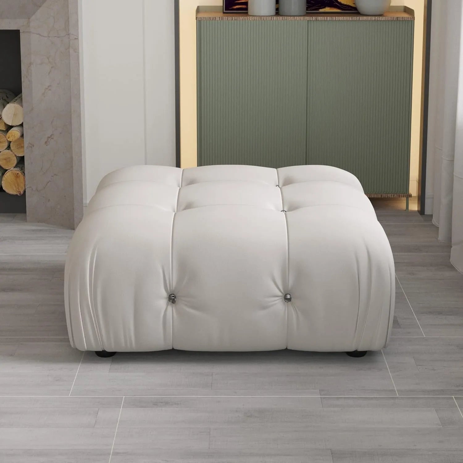 Otomana modular Matrix Beige | 1 pieza, tela de terciopelo, espacio pequeño