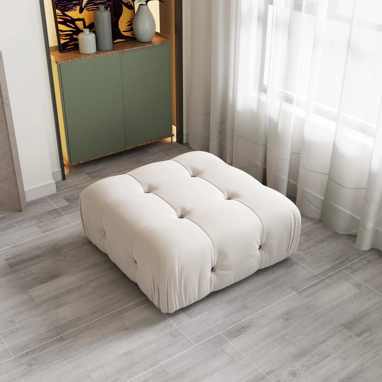 Otomana modular Matrix Beige | 1 pieza, tela de terciopelo, espacio pequeño