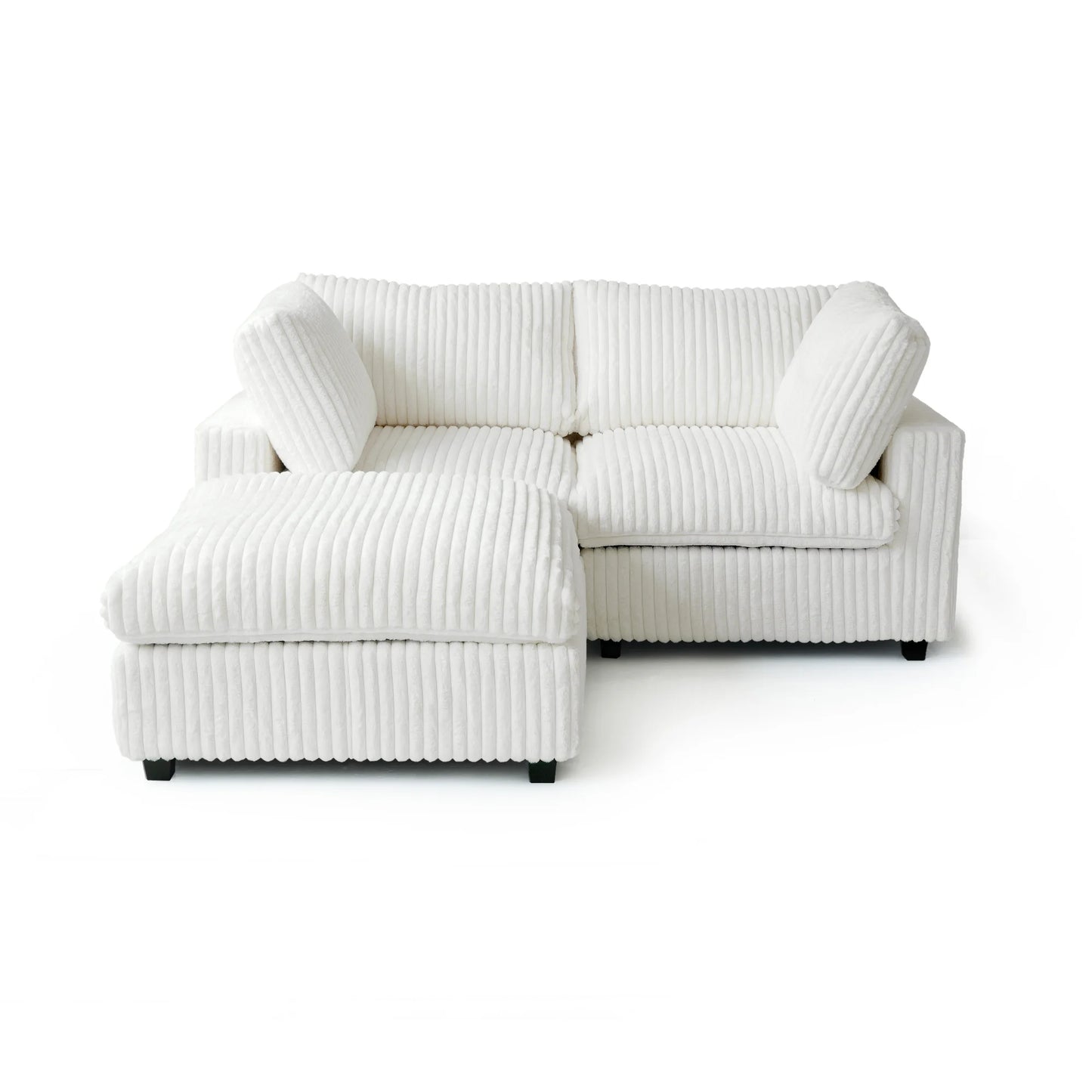 Deluxe Classic Cloud Sectional Sofas Covers | Beige Plush Fabric Sofa Covers for 2-Seater With Ottoman