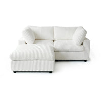 Deluxe Classic Cloud Sectional Sofas Covers | Beige Plush Fabric Sofa Covers for 2-Seater With Ottoman