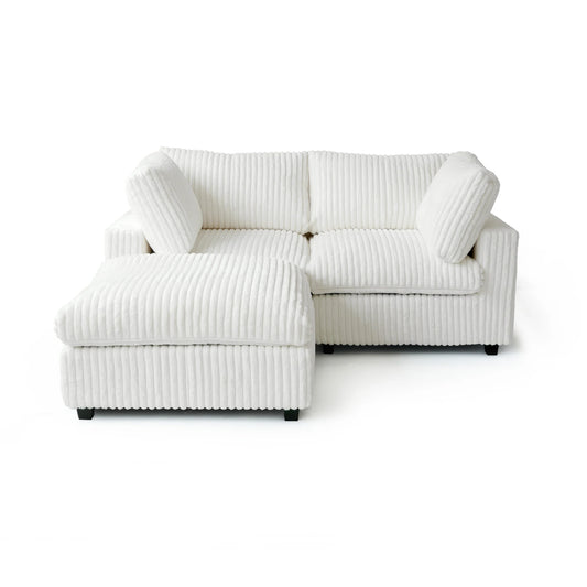 Deluxe Classic Cloud Sectional Sofas Covers | Beige Plush Fabric Sofa Covers for 2-Seater With Ottoman