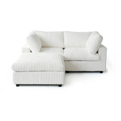 Deluxe Classic Cloud Sectional Sofas Covers | Beige Plush Fabric Sofa Covers for 2-Seater With Ottoman