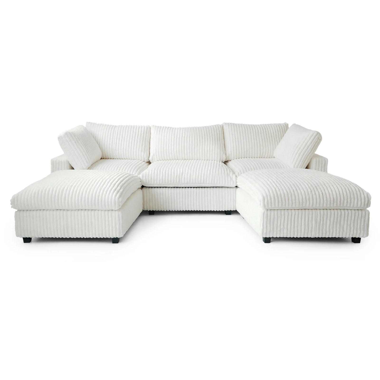 Deluxe Classic Cloud Sectional Sofas Covers | Beige Plush Fabric Sofa Covers for 3-Seater With 2 Ottomans