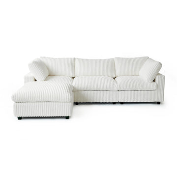 Deluxe Classic Cloud Sectional Sofas Covers | Beige Plush Fabric Sofa Covers for 3-Seater With Ottoman
