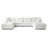 Deluxe Classic Cloud Sectional Sofas Covers | Beige Plush Fabric Sofa Covers for 4-Seater With 2 Ottomans