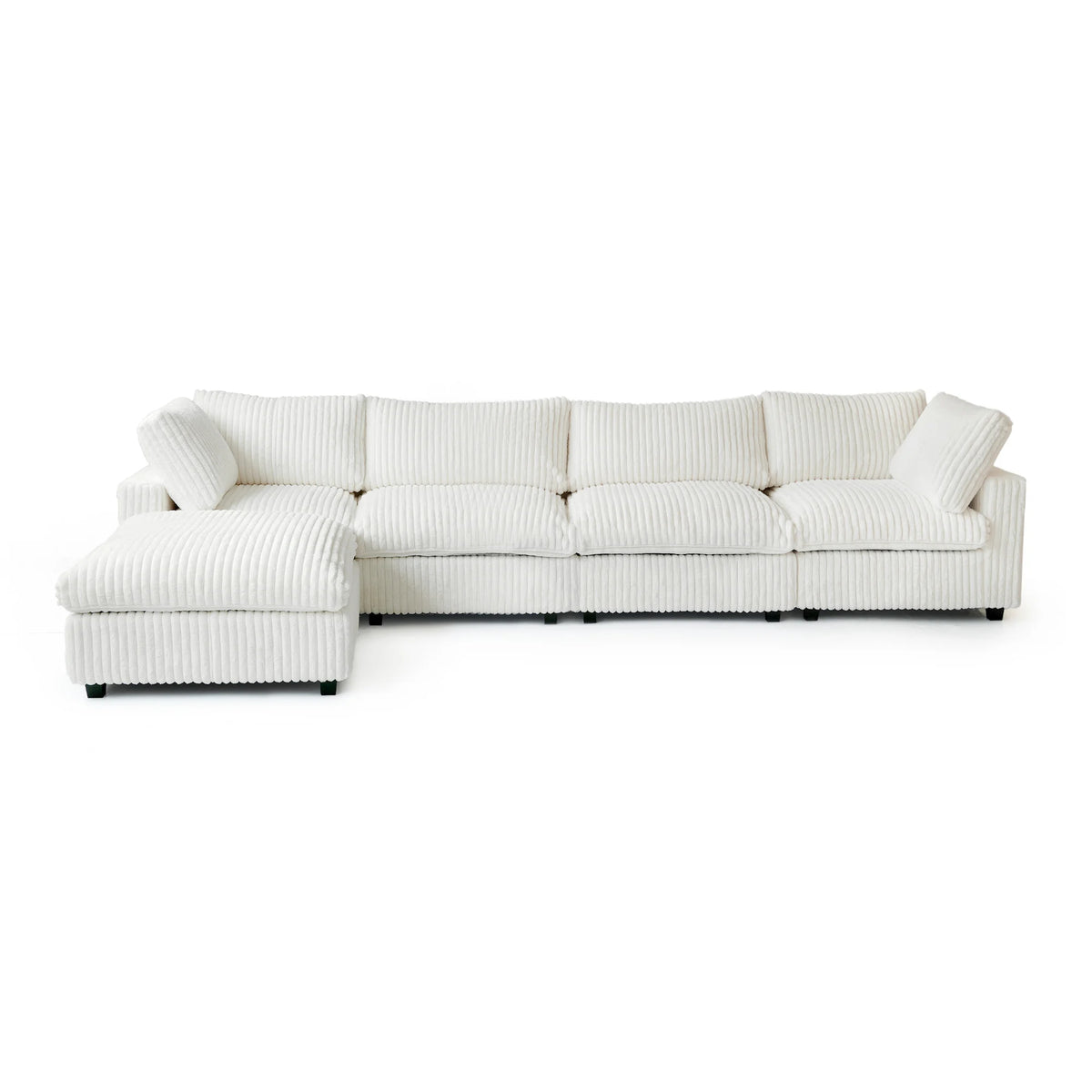 Deluxe Classic Cloud Sectional Sofas Covers | Beige Plush Fabric Sofa Covers for 4-Seater With Ottoman