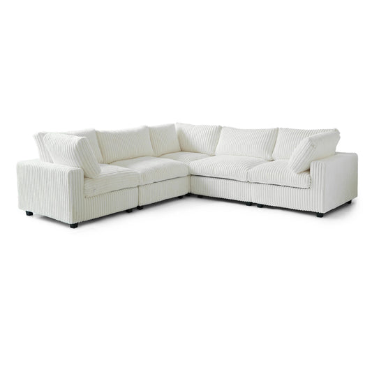 Deluxe Classic Cloud Sectional Sofas Covers | Beige Plush Fabric Sofa Covers for 5-Seater