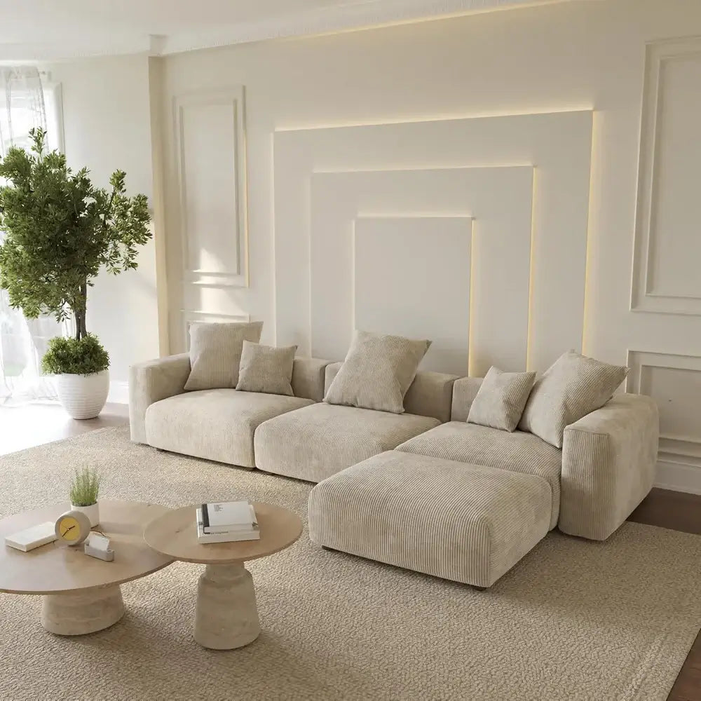 Best for Pets Durability WJS Home Beige Corduroy Sectional couch which is the top rated couch of 2025