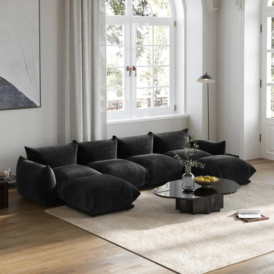Matrix Modern Sectional Sofas | Black Chenille Couch Sectionals 4-seaters