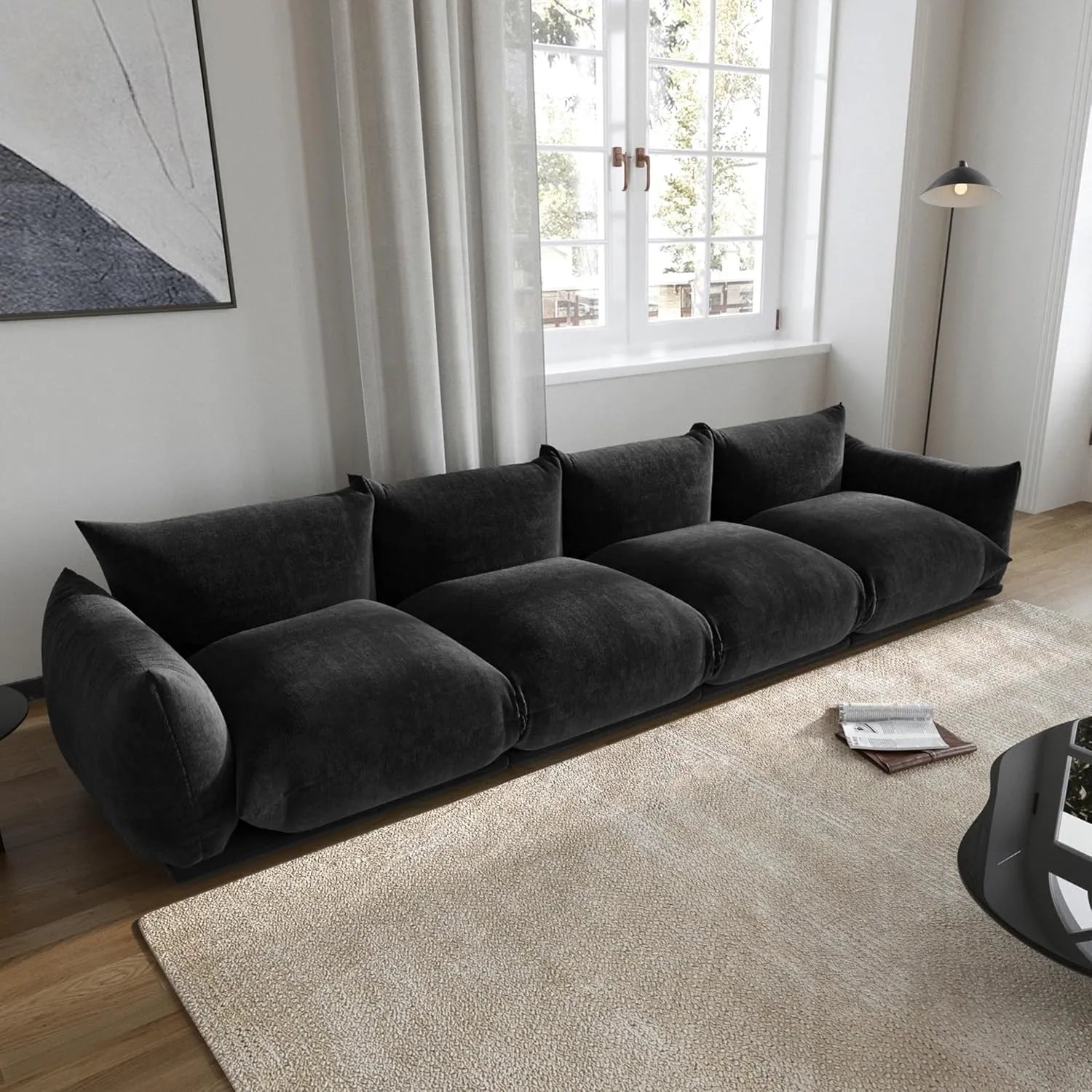 Sofá modular seccional Matrix de 4 plazas en color negro | 4 piezas, tela de chenilla, diseño espacioso