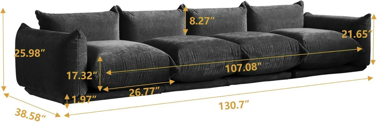 Sofá modular seccional Matrix de 4 plazas en color negro | 4 piezas, tela de chenilla, diseño espacioso
