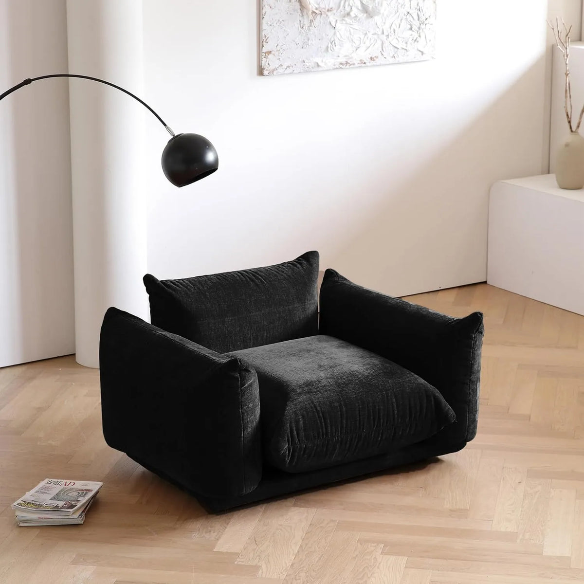 Sofá modular individual Matrix de 1 plaza, color negro | 1 pieza, tejido de chenilla, ideal para apartamentos.