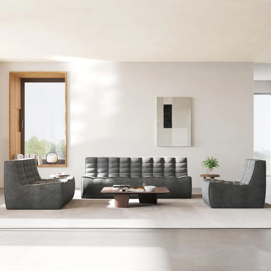 Essential Classic Floor Sofas | Black Chenille and Linen Couch Sectionals 6-seaters