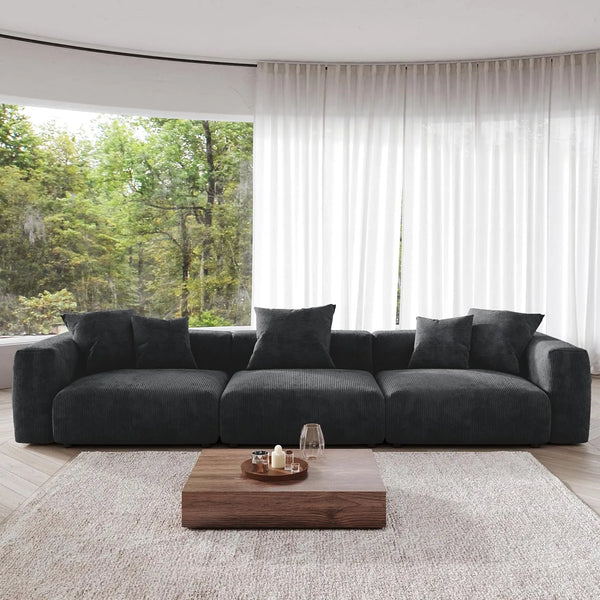 Matrix Modern Modular Sofas | 3-Piece Black Corduroy Couch Sectionals 3-seater
