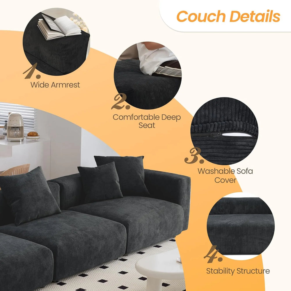 Matrix Modern Modular Sofas | Black Corduroy Couch Sectionals 3-seaters