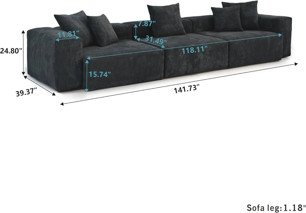 Matrix Modern Modular Sofas | Black Corduroy Couch Sectionals 3-seaters