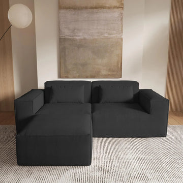 Sofá modular seccional Matrix de 2 plazas con chaise longue, color negro | 3 piezas (incluye 1 otomana), tejido Cloud Velvet, diseño compacto