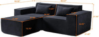 Matrix Classic Sectional Sofas | Black Corduroy L shaped Sectionals 2-seaters with 1 Ottoman