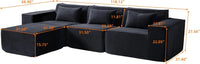 Matrix Classic Sectional Sofas | Black Corduroy L shaped Sectionals 3-seaters with 1 Ottoman