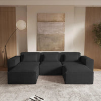 Matrix Classic Sectional Sofas | Black Corduroy U shaped Sectionals 3-seaters With 2 Ottoman