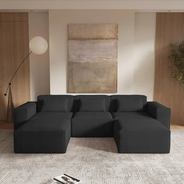 Matrix 3-Seater Black Modular U-Shaped Sectional | 5-Piece (includes 2 Ottomans), Cloud Velvet Fabric, Roomy Layout