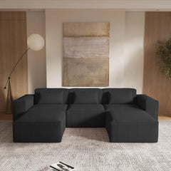 Matrix Classic Sectional Sofas | Black Corduroy U shaped Sectionals 3-seaters With 2 Ottoman