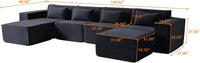 Matrix Classic Sectional Sofas | Black Corduroy U shaped Sectionals 4-seaters With 2 Ottoman