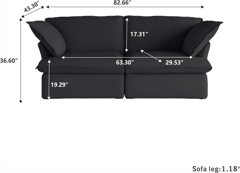 Deluxe Linen Cloud Sectional Sofas | Black Cotton and Linen Loveseats 2-seaters